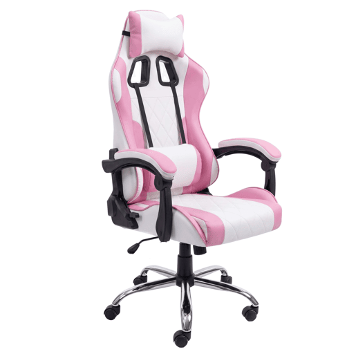 Cadeira Gamer Reclinável Ergonômica Legend Rosa e Branca com Almofada Lombar Cadeira Gamer Reclinável Ergonômica Legend Rosa e Branca com Almofada Lombar