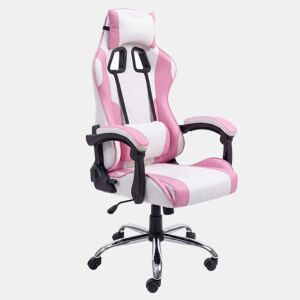 Cadeira Gamer Reclinável Ergonômica Legend Rosa e Branca com Almofada Lombar