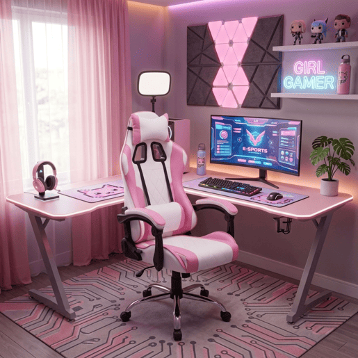Cadeira Gamer Reclinável Ergonômica Legend Rosa e Branca com Almofada Lombar Cadeira Gamer Reclinável Ergonômica Legend Rosa e Branca com Almofada Lombar