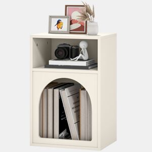 Mesa de cabeceira estreita com 2 compartimentos abertos, design em forma de arco, 40x30x60 cm, creme
