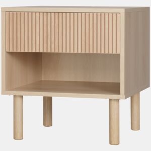 Mesa de cabeceira com gaveta e prateleira aberta, estilo moderno para quarto, 47x47x50 cm, madeira natural.