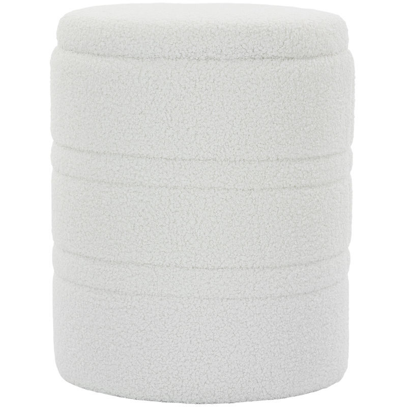 Homcom puff almacenaje, banco almacenaje, 33 l, ø36,5x46,5 cm, tapizado en borreguito, baúl de almacenamiento redondo con tapa, carga 120 kg, taburete para salón, dormitorio o recibidor, blanco