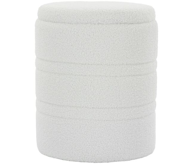 Homcom puff almacenaje, banco almacenaje, 33 l, ø36,5x46,5 cm, tapizado en borreguito, baúl de almacenamiento redondo con tapa, carga 120 kg, taburete para salón, dormitorio o recibidor, blanco