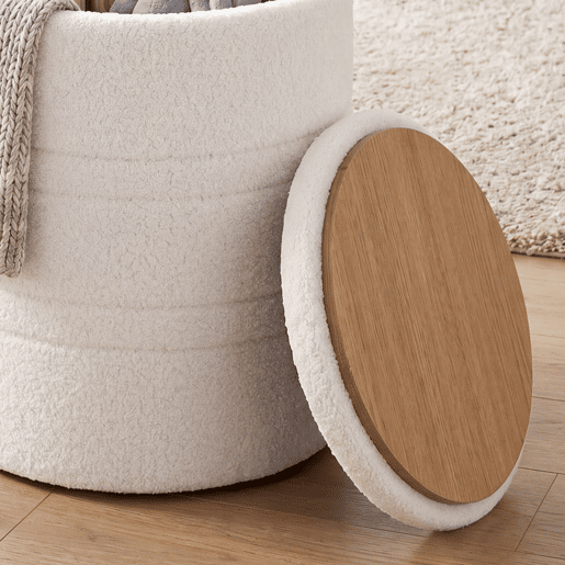 HOMCOM Puff de Arrumação Redondo, Banco de Arrumação 33 L, Ø36,5x46,5 cm, Revestido em Borreguito, Baú de Arrumação com Tampa, Suporta 120 kg, Banco para Sala, Quarto ou Entrada, Branco HOMCOM Puff de Arrumação Redondo, Banco de Arrumação 33 L, Ø36,5x46,5 cm, Revestido em Borreguito, Baú de Arrumação com Tampa, Suporta 120 kg, Banco para Sala, Quarto ou Entrada, Branco