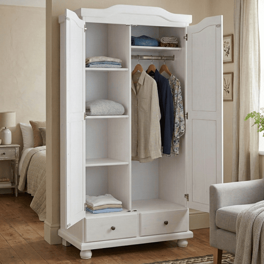 Guarda-roupa 2 Portas 4 Prateleiras em Madeira Maciça
