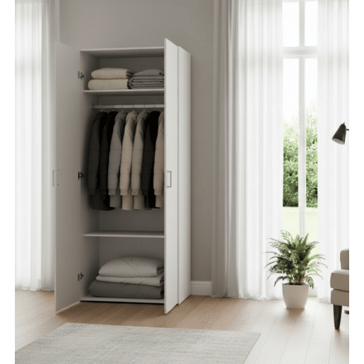 Guarda-Roupa 2 Portas com Cabideiro em Madeira Nobilitada Guarda-Roupa 2 Portas com Cabideiro em Madeira Nobilitada