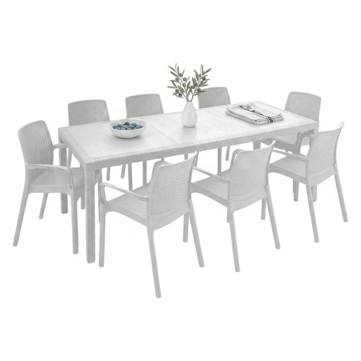 Conjunto de sala de estar externa com 8 lugares em plástico