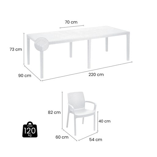 Conjunto de sala de estar externa com 8 lugares em plástico