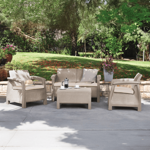 Conjunto de Sofás para Exteriores 3 Lugares em Plástico Conjunto de Sofás para Exteriores 3 Lugares em Plástico