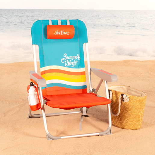 Aktive Cadeira de praia multifuncional 50x60x85 cm multicolorida com bolsos Aktive Cadeira de praia multifuncional 50x60x85 cm multicolorida com bolsos