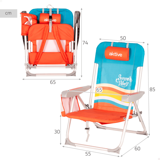 Aktive Cadeira de praia multifuncional 50x60x85 cm multicolorida com bolsos Aktive Cadeira de praia multifuncional 50x60x85 cm multicolorida com bolsos
