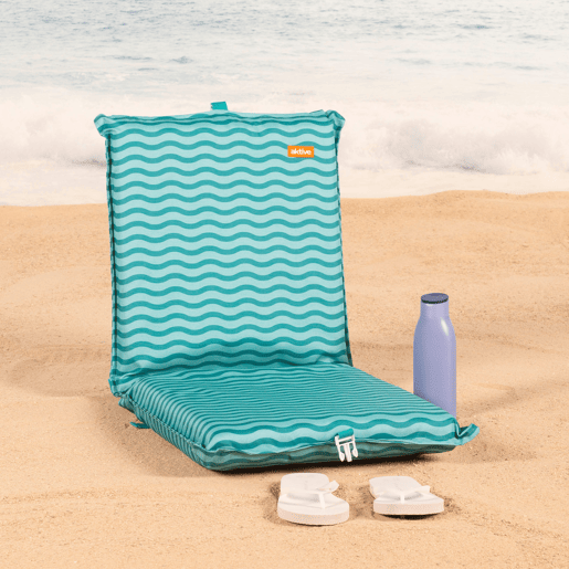 Aktive Pack 2 cadeiras praia baixas com múltiplas posições 40x48x56 cm, cor turquesa com ondas e bolso traseiro Aktive Pack 2 cadeiras praia baixas com múltiplas posições 40x48x56 cm, cor turquesa com ondas e bolso traseiro