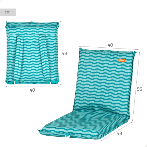 Aktive Pack 2 cadeiras praia baixas com múltiplas posições 40x48x56 cm, cor turquesa com ondas e bolso traseiro Aktive Pack 2 cadeiras praia baixas com múltiplas posições 40x48x56 cm, cor turquesa com ondas e bolso traseiro