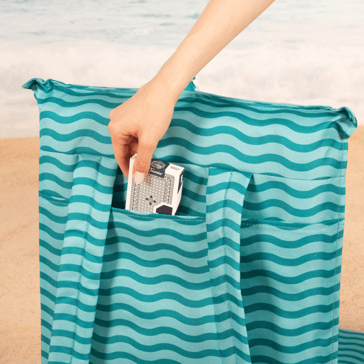 Aktive Pack 2 cadeiras praia baixas com múltiplas posições 40x48x56 cm, cor turquesa com ondas e bolso traseiro Aktive Pack 2 cadeiras praia baixas com múltiplas posições 40x48x56 cm, cor turquesa com ondas e bolso traseiro