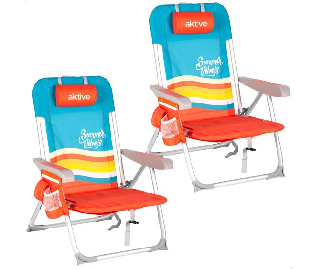 Aktive pack 2 sillas playa medio multiposición 50x60x85 cm multicolor con bolsillos
