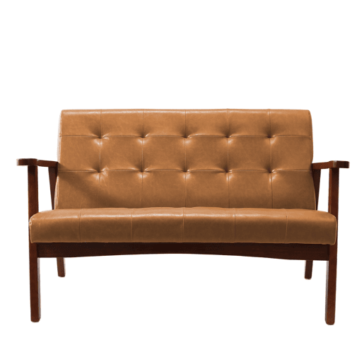 Sofá de 2 Lugares Estilo Escandinavo com Couro Sintético, Estrutura de Madeira Maciça e Apoios de Braço, Sofá para Sala, Quarto, Escritório e Apartamento, Capacidade de 240 kg, 124×74×75 cm