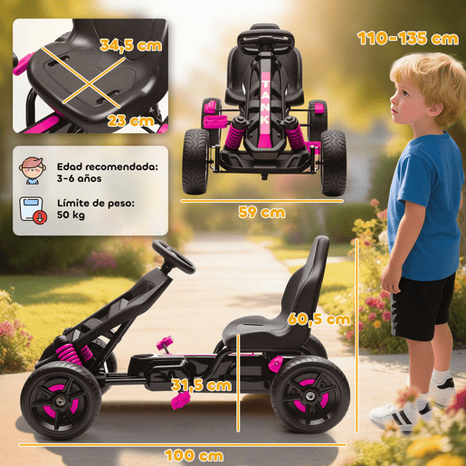 AIYAPLAY Kart a Pedais Infantil 3-6 Anos Go Kart com Embrague Automático, Travão, Rodas EVA Antiderrapantes e Estrutura Metálica, 50 kg, Rosa AIYAPLAY Kart a Pedais Infantil 3-6 Anos Go Kart com Embrague Automático, Travão, Rodas EVA Antiderrapantes e Estrutura Metálica, 50 kg, Rosa