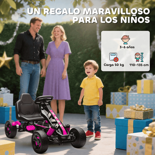 AIYAPLAY Kart a Pedais Infantil 3-6 Anos Go Kart com Embrague Automático, Travão, Rodas EVA Antiderrapantes e Estrutura Metálica, 50 kg, Rosa AIYAPLAY Kart a Pedais Infantil 3-6 Anos Go Kart com Embrague Automático, Travão, Rodas EVA Antiderrapantes e Estrutura Metálica, 50 kg, Rosa