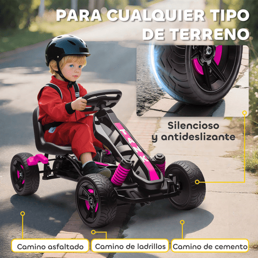 AIYAPLAY Kart a Pedais Infantil 3-6 Anos Go Kart com Embrague Automático, Travão, Rodas EVA Antiderrapantes e Estrutura Metálica, 50 kg, Rosa AIYAPLAY Kart a Pedais Infantil 3-6 Anos Go Kart com Embrague Automático, Travão, Rodas EVA Antiderrapantes e Estrutura Metálica, 50 kg, Rosa