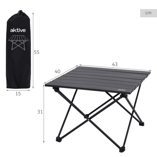 Aktive Camping Mesa dobrável para camping com mecanismo anti-tombamento 43x40x31 cm