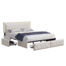 Cama de casal 140x200cm com iluminação LED e 4 gavetas - estofamento em imitação de couro - com estrado de ripas - Bege