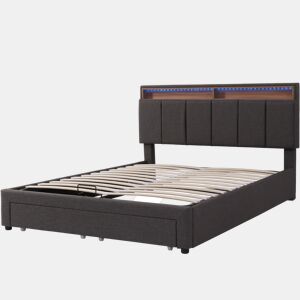 Cama com baú 180x200 cm - 2 gavetas - LED - baú hidráulico - com estrado