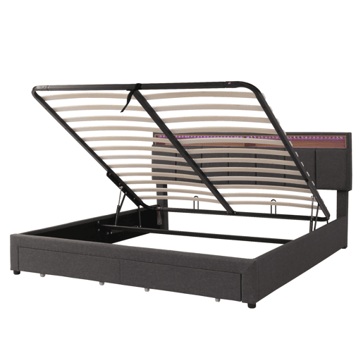 Cama com baú 180x200 cm - 2 gavetas - LED - baú hidráulico - com estrado Cama com baú 180x200 cm - 2 gavetas - LED - baú hidráulico - com estrado