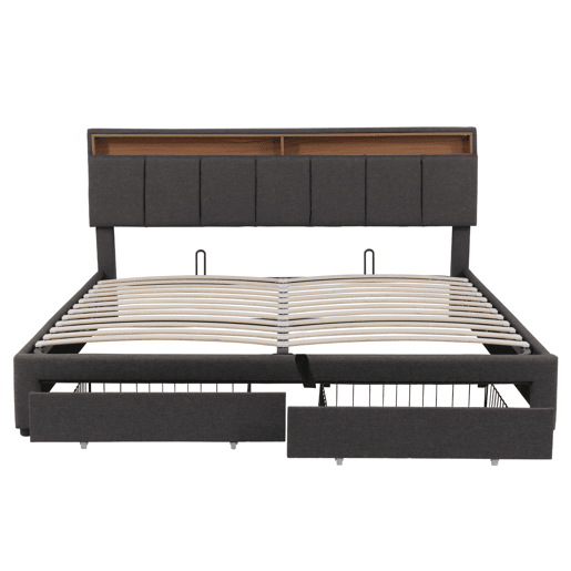 Cama com baú 180x200 cm - 2 gavetas - LED - baú hidráulico - com estrado Cama com baú 180x200 cm - 2 gavetas - LED - baú hidráulico - com estrado