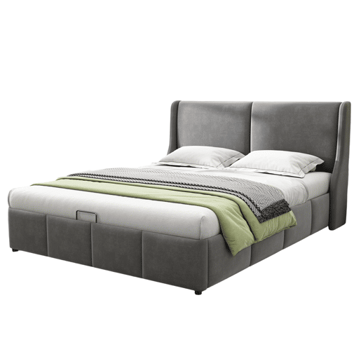 Cama com baú dupla 140x190 cm - 2 pessoas - veludo - estrado de ripas - cinza - estilo escandinavo Cama com baú dupla 140x190 cm - 2 pessoas - veludo - estrado de ripas - cinza - estilo escandinavo