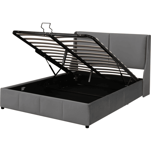 Cama com baú dupla 140x190 cm - 2 pessoas - veludo - estrado de ripas - cinza - estilo escandinavo Cama com baú dupla 140x190 cm - 2 pessoas - veludo - estrado de ripas - cinza - estilo escandinavo