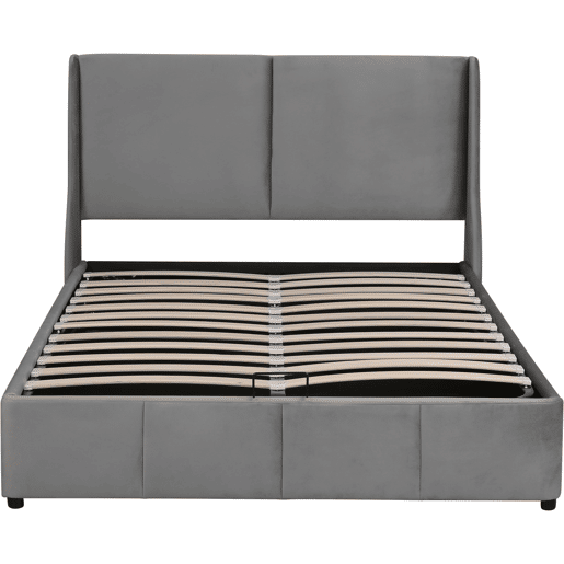 Cama com baú dupla 140x190 cm - 2 pessoas - veludo - estrado de ripas - cinza - estilo escandinavo Cama com baú dupla 140x190 cm - 2 pessoas - veludo - estrado de ripas - cinza - estilo escandinavo
