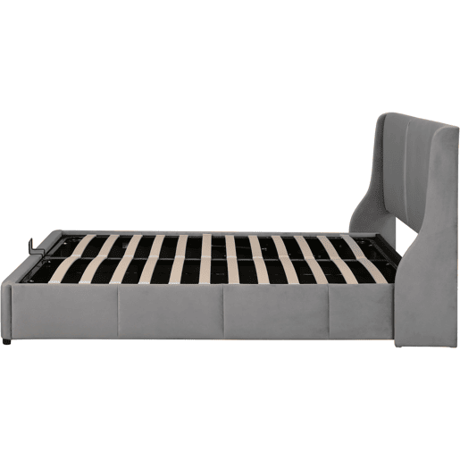 Cama com baú dupla 140x190 cm - 2 pessoas - veludo - estrado de ripas - cinza - estilo escandinavo Cama com baú dupla 140x190 cm - 2 pessoas - veludo - estrado de ripas - cinza - estilo escandinavo