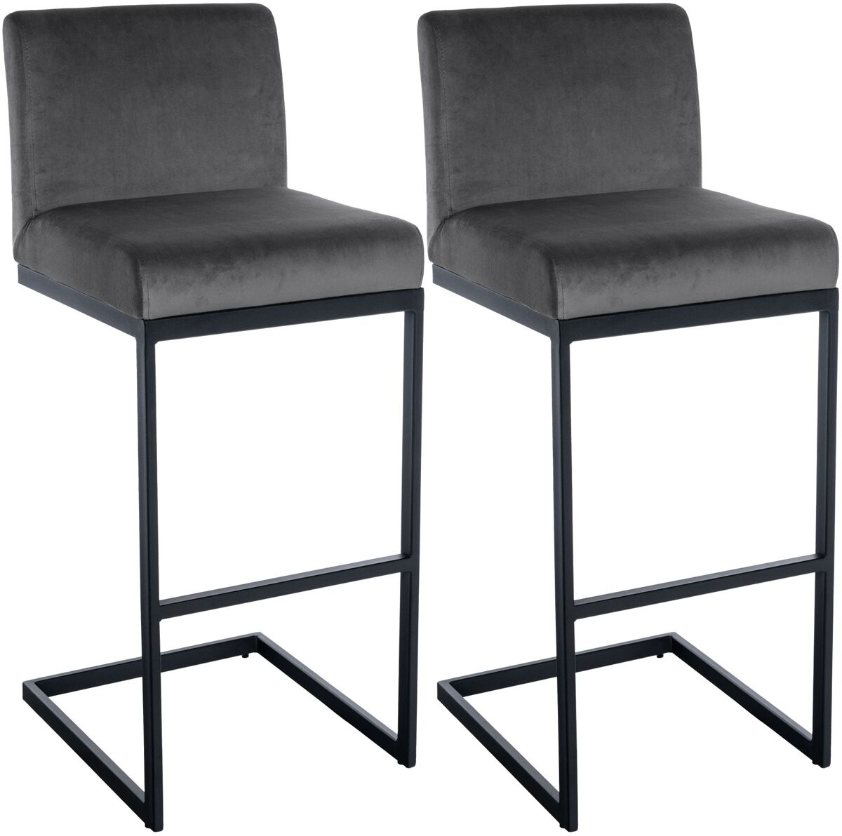 Set de 2 taburetes de bar hopewell, terciopelo metal gris oscuro 53x43x104 cm