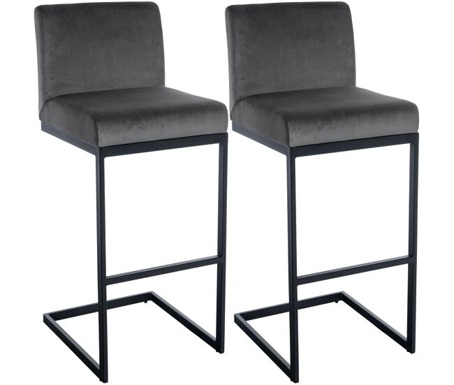 Set de 2 taburetes de bar hopewell, terciopelo metal gris oscuro 53x43x104 cm