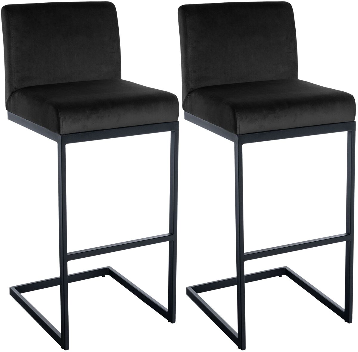 Set de 2 taburetes de bar hopewell, terciopelo metal negro 53x43x104 cm