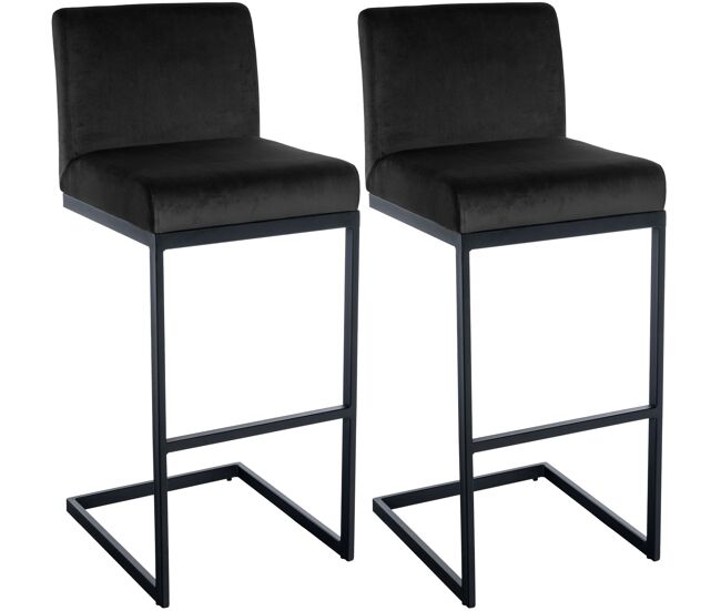 Set de 2 taburetes de bar hopewell, terciopelo metal negro 53x43x104 cm