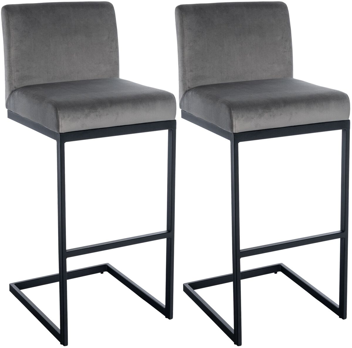 Set de 2 taburetes de bar hopewell, terciopelo metal gris 53x43x104 cm