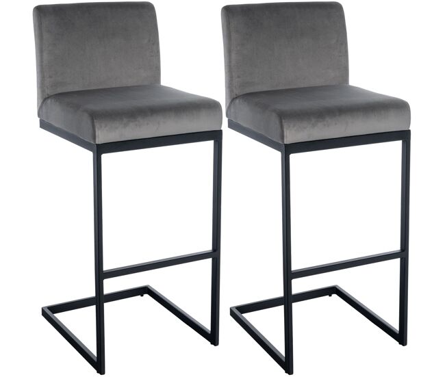Set de 2 taburetes de bar hopewell, terciopelo metal gris 53x43x104 cm