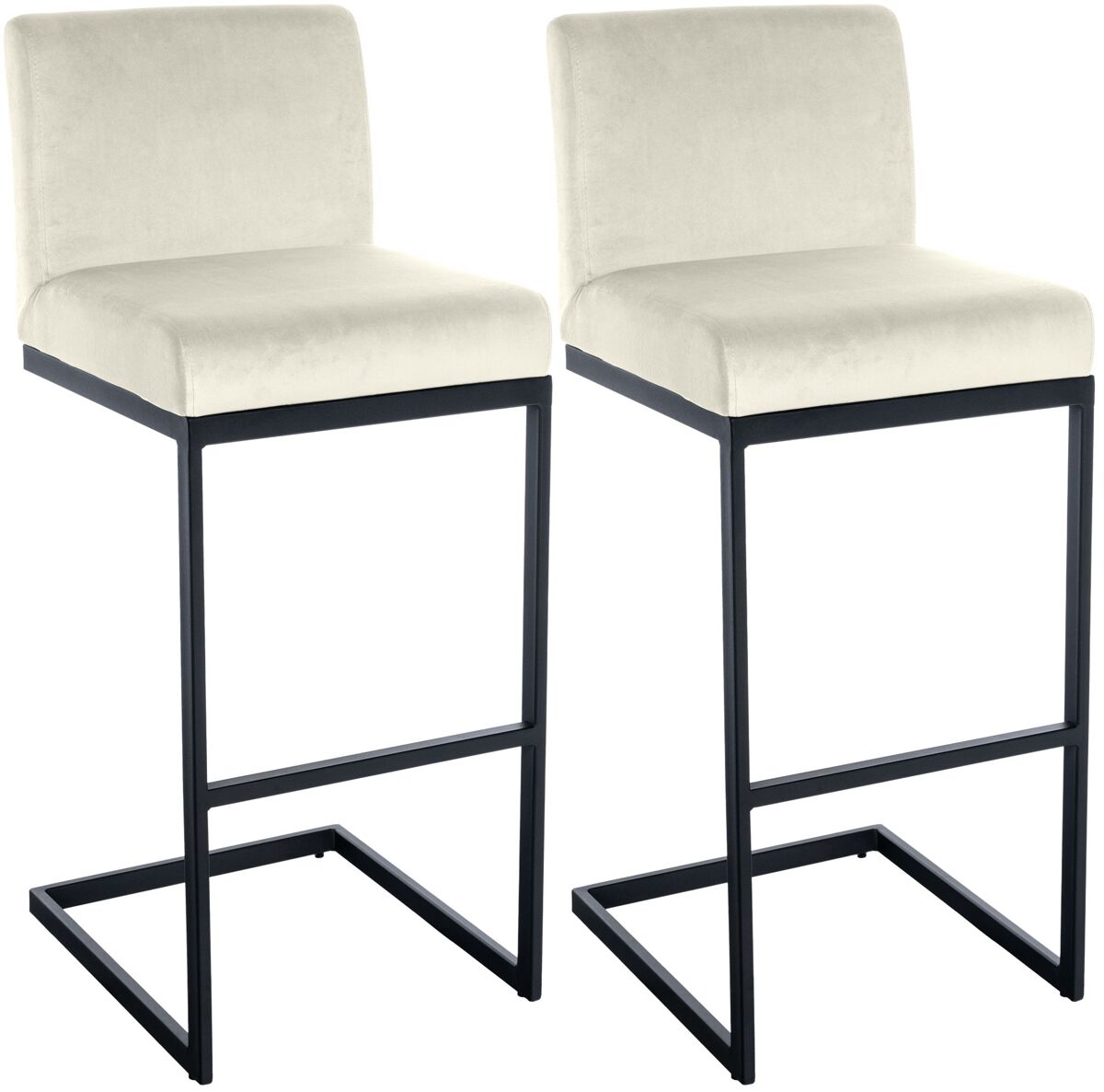 Set de 2 taburetes de bar hopewell, terciopelo metal crema 53x43x104 cm