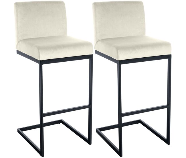 Set de 2 taburetes de bar hopewell, terciopelo metal crema 53x43x104 cm
