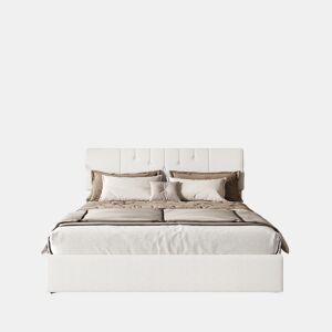 Cama baú elevável 140x200 cm - cabeceira ajustável - USB-CUSB - arrumação integrada - tecido teddy branco