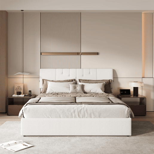 Cama baú elevável 140x200 cm - cabeceira ajustável - USB-CUSB - arrumação integrada - tecido teddy branco Cama baú elevável 140x200 cm - cabeceira ajustável - USB-CUSB - arrumação integrada - tecido teddy branco
