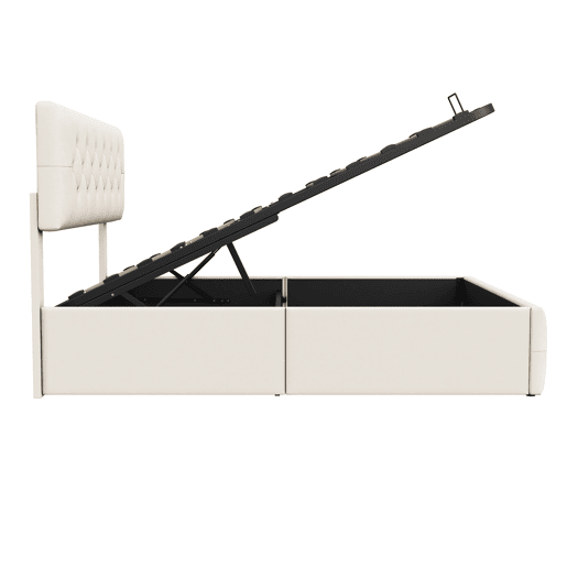 Cama com baú 160x200 cm - cabeceira - estrado de ripas - veludo bege