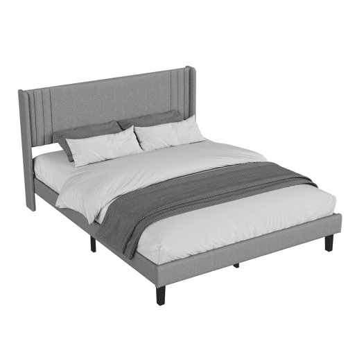 Cama 140x200 cm - linho cinza - cabeceira capitonê moderna - estrutura robusta de ripas - capacidade 800 lbs - montagem rápida Cama 140x200 cm - linho cinza - cabeceira capitonê moderna - estrutura robusta de ripas - capacidade 800 lbs - montagem rápida