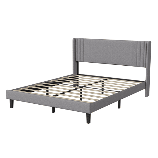 Cama 140x200 cm - linho cinza - cabeceira capitonê moderna - estrutura robusta de ripas - capacidade 800 lbs - montagem rápida Cama 140x200 cm - linho cinza - cabeceira capitonê moderna - estrutura robusta de ripas - capacidade 800 lbs - montagem rápida