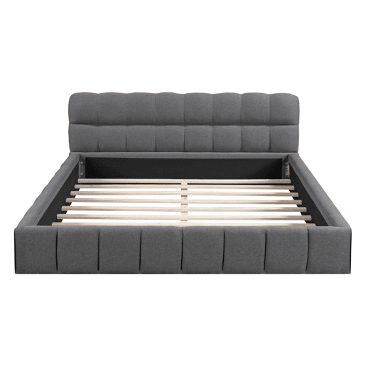 Cama dupla capitonê 140x190 cm - linho - cabeceira macia e borda estofada - estrado de ripas - adultos e adolescentes - cinza