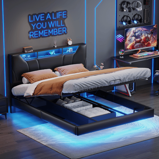 Cama de casal estofada 160x200cm - com USB e luz LED - Estrutura de cama com cabeceira de arrumação e caixa de arrumação para cama, em PU - preto Cama de casal estofada 160x200cm - com USB e luz LED - Estrutura de cama com cabeceira de arrumação e caixa de arrumação para cama, em PU - preto