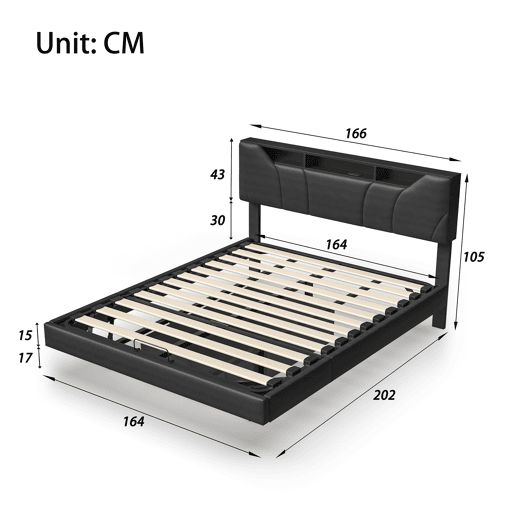 Cama de casal estofada 160x200cm - com USB e luz LED - Estrutura de cama com cabeceira de arrumação e caixa de arrumação para cama, em PU - preto Cama de casal estofada 160x200cm - com USB e luz LED - Estrutura de cama com cabeceira de arrumação e caixa de arrumação para cama, em PU - preto