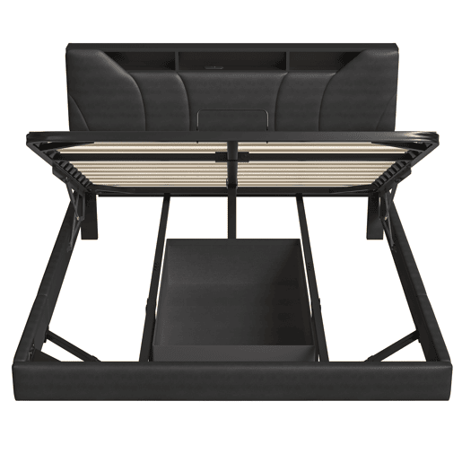 Cama de casal estofada 160x200cm - com USB e luz LED - Estrutura de cama com cabeceira de arrumação e caixa de arrumação para cama, em PU - preto Cama de casal estofada 160x200cm - com USB e luz LED - Estrutura de cama com cabeceira de arrumação e caixa de arrumação para cama, em PU - preto