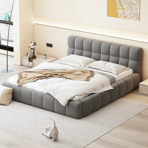 Cama dupla capitonĂȘ 140x200 cm - linho - cabeceira macia e borda estofada - estrado de ripas - adultos e adolescentes - cinza Cama dupla capitonĂȘ 140x200 cm - linho - cabeceira macia e borda estofada - estrado de ripas - adultos e adolescentes - cinza